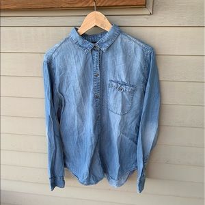 Comfy denim-colored button-up